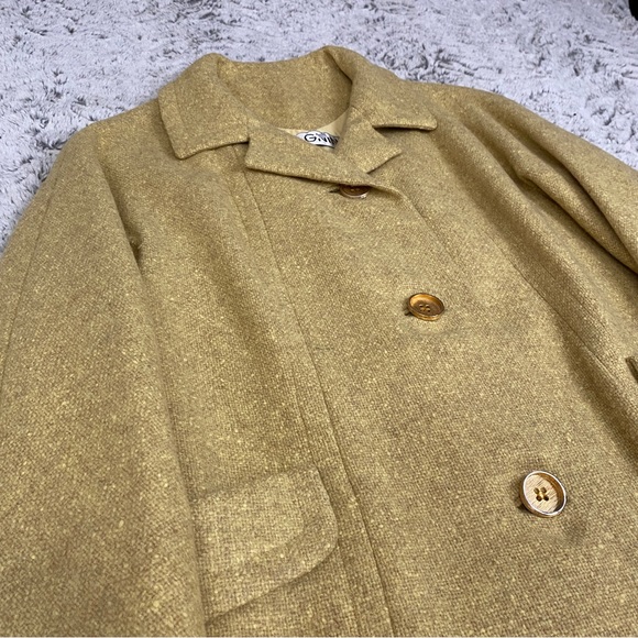 Vintage I.MAGININ peacoat long winter coat chartreuse yellow tweed - Picture 2 of 14